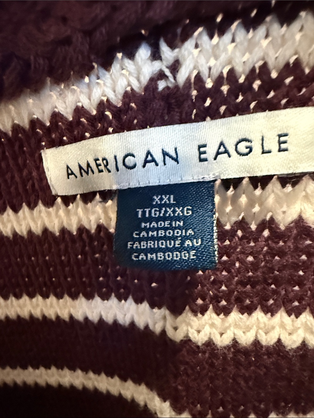 American Eagle Outfitters Burgundy and White Striped V-Neck Sweater - Picture 2 of 5